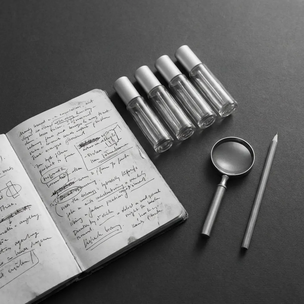 BrowVerdict research desk with notes and serum tubes